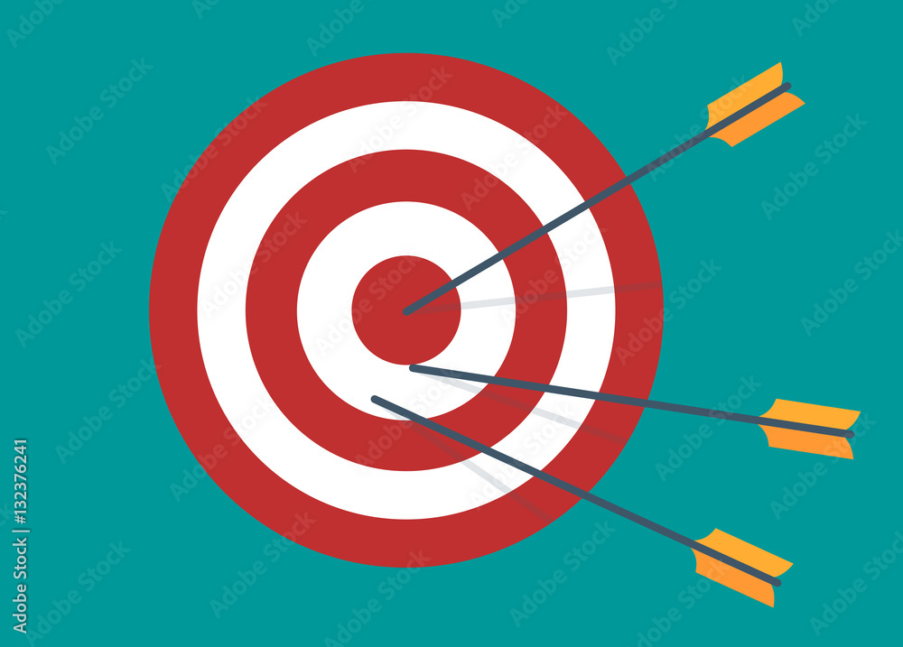 Target with 3 arrows. Idea - Competition winning, Achievement, Victory and Business Success. Flat design vector illustration Target with 3 arrows. Idea - Competition winning, Achievement, Victory and Business Success. Flat design vector illustration