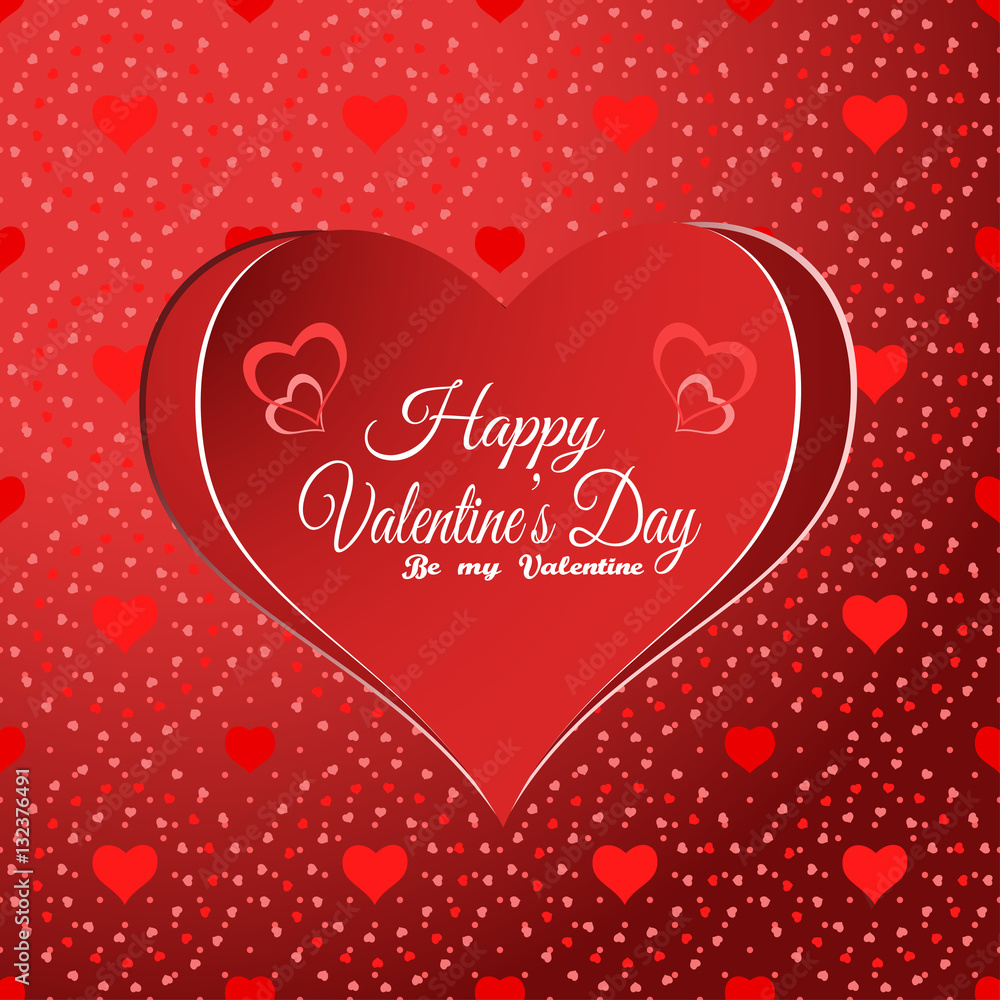 Vector Happy Valentine's Day background with heart cut from red paper with pattern.