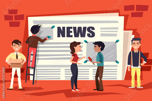 creation of newspaper news. cartoon vector illustration. media 