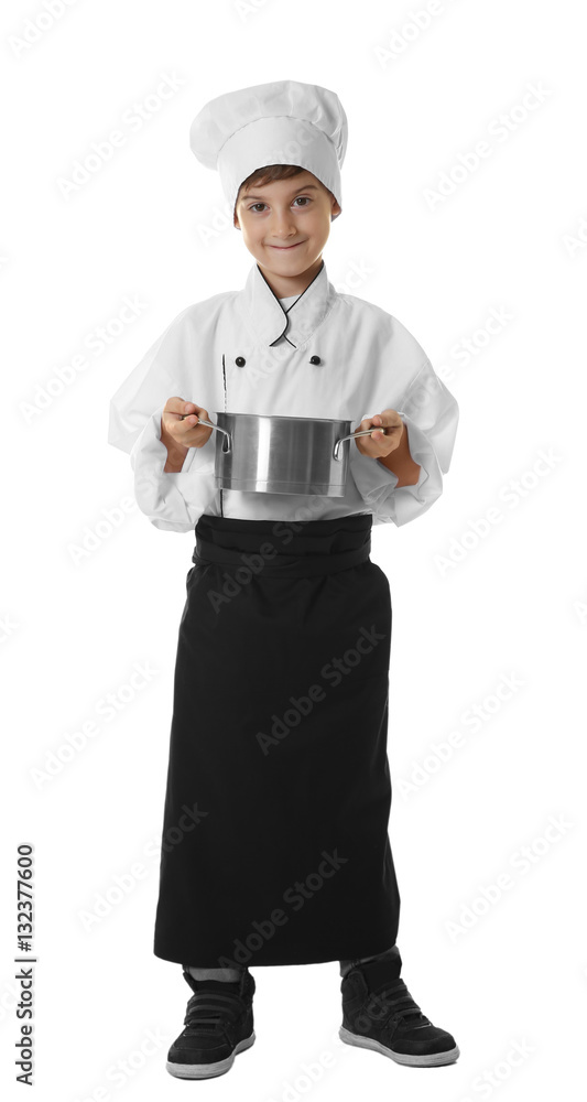 Cute boy in chef uniform on white background Cute boy in chef uniform on white background