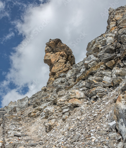 Rock unusual form near the Renjo Pass - Nepal, Himalayas photo