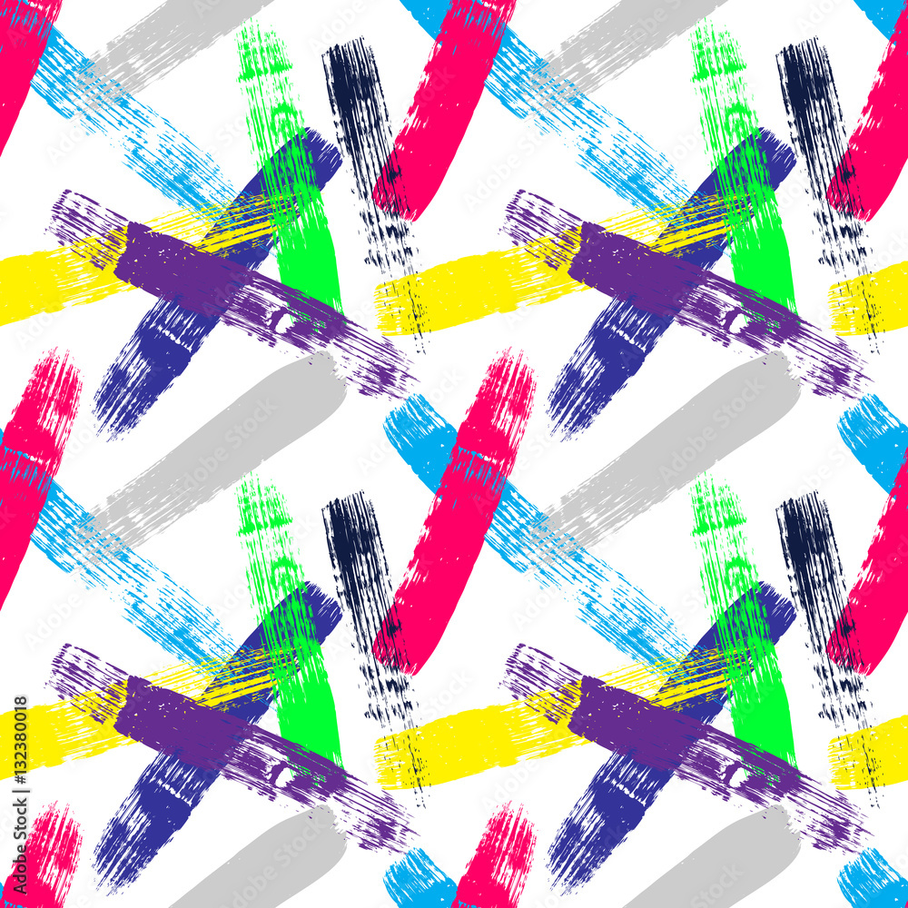 Fototapeta premium Seamless brushstroke pop pattern. Retro 80's style vector pattern background.