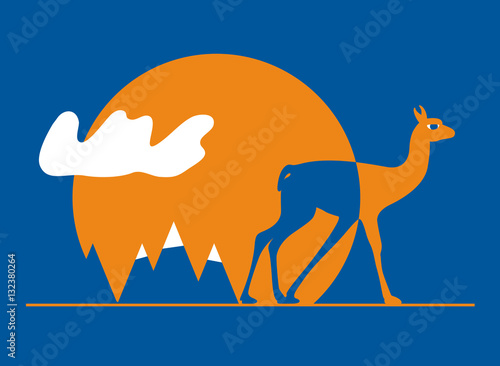 Lama, against the backdrop of snow-capped peaks of the Andes