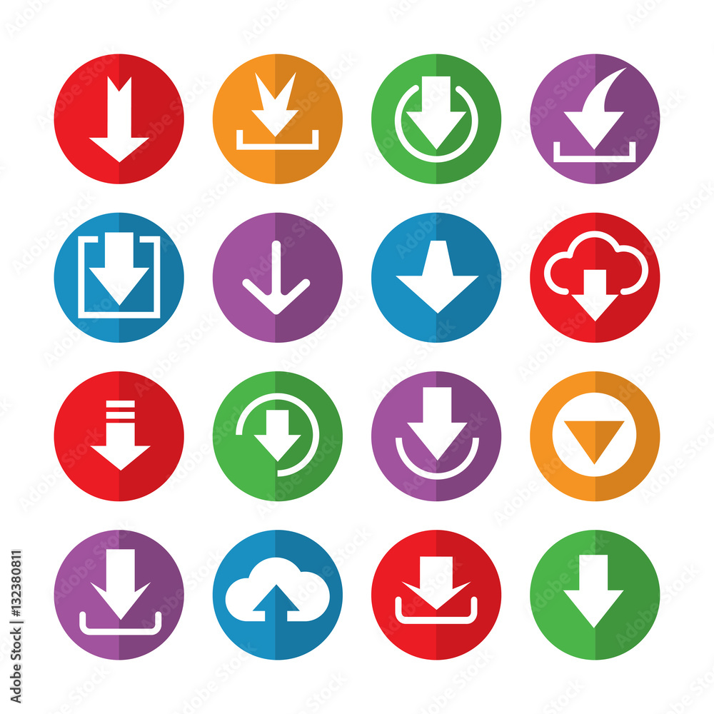 Downloading icons in color circles on white background. Vector illustration Downloading icons in color circles on white background. Vector illustration