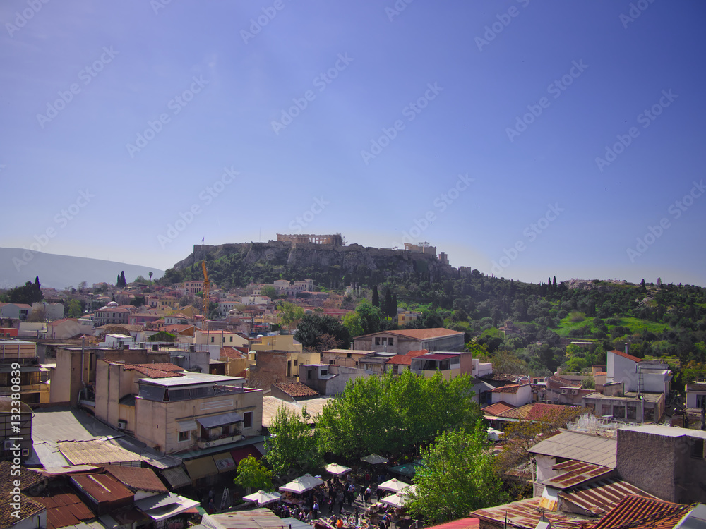 Acropolis hill in Athens on beautiful sunny day. Greek travel destinations..