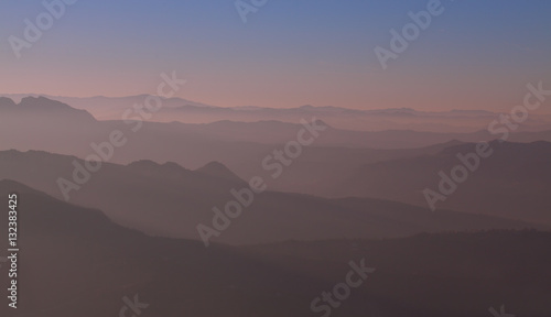 Mountains, fog and sunset. © makedonskii