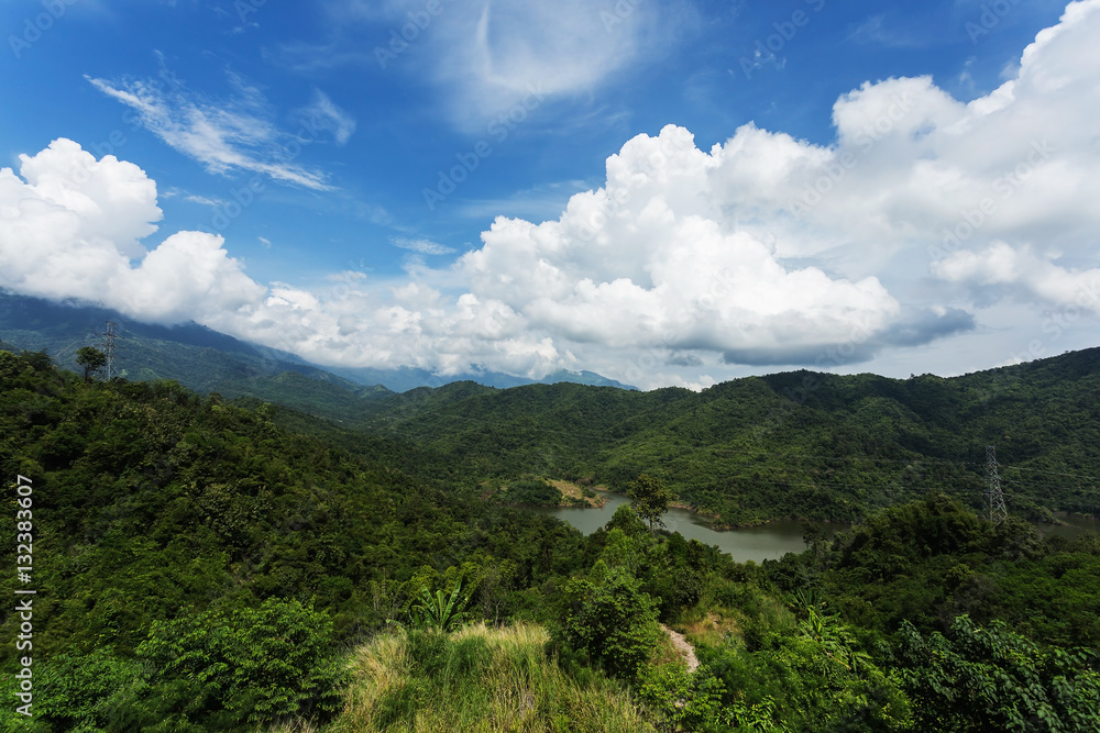 Beautiful landscape with Clouds, mountains and blue sky in north of Thailand.