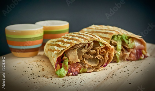 platter with kebab lunch and gravy photo