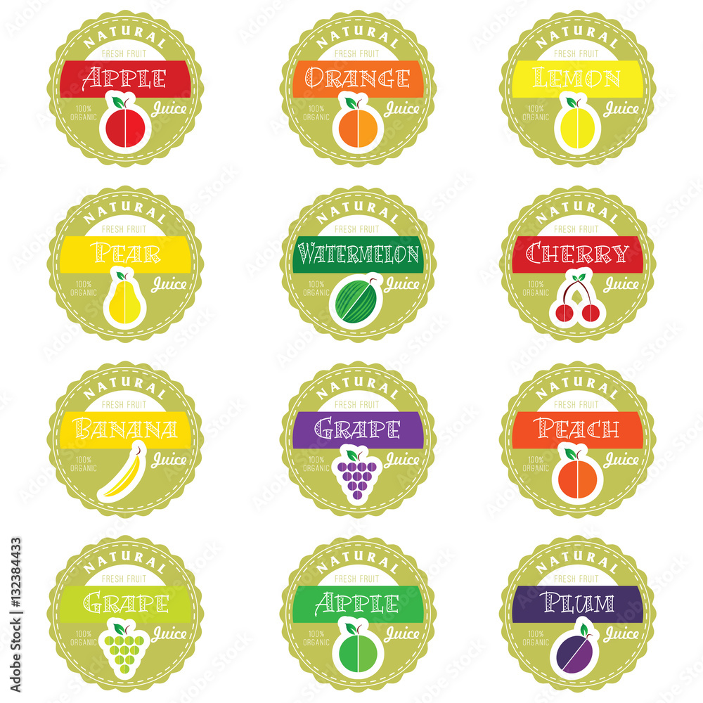 label of set fruit health design illustration