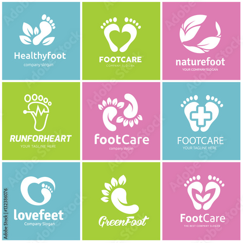Foot logo set , Love food icon, Foot care and spa logo template.