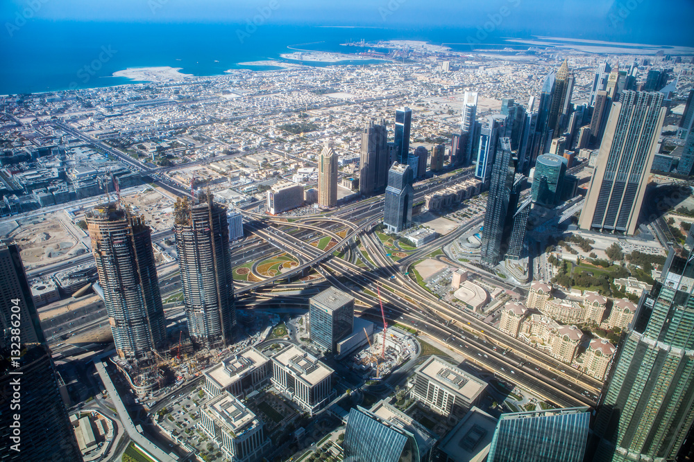 Obraz premium Burj Khalifa view from the top, Panorama Dubai. The top view on