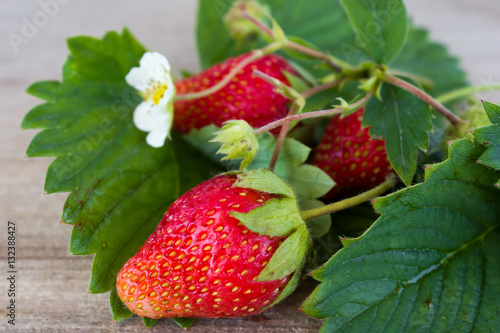 Strawberries on a wooden table