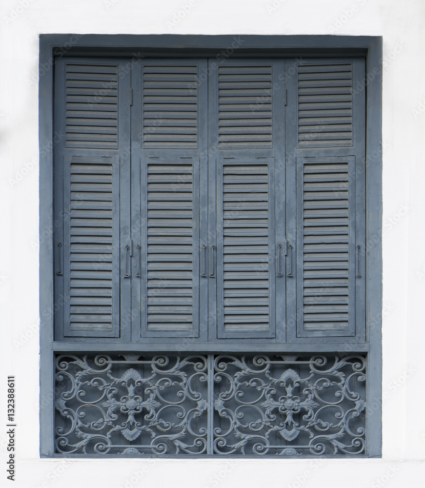 Fototapeta premium vintage window on the wall, Old blue