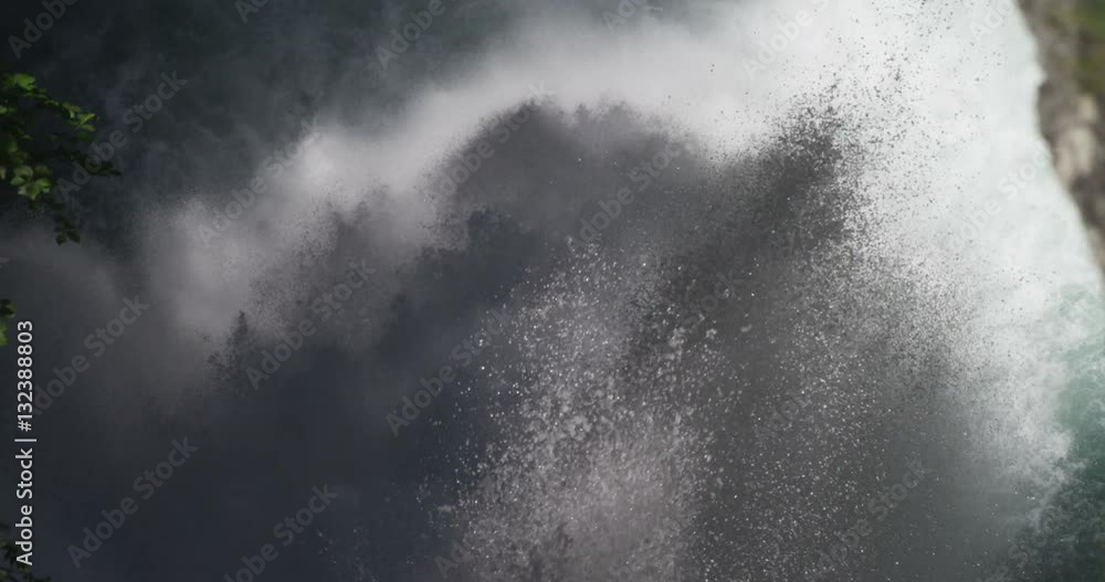 aerial view of a very powerful waterfall of pure , fresh water in the high mountains where there is water purity aerial view of a very powerful waterfall of pure , fresh water in the high mountains where there is water purity