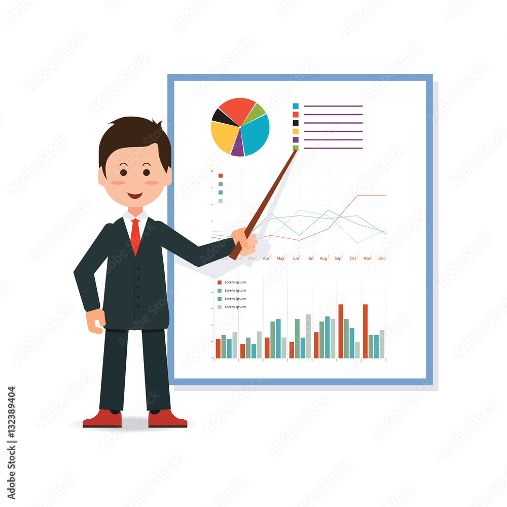 Businessman in suit and tie making presentation explaining chart Businessman in suit and tie making presentation explaining chart