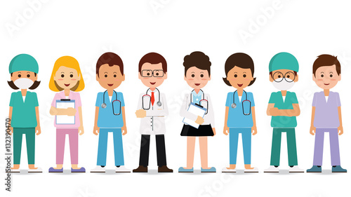 Medical team isolated on white.