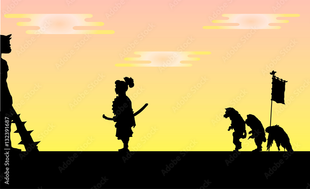 桃太郎と鬼のシルエット Stock Vector Adobe Stock 桃太郎と鬼のシルエット Stock Vector Adobe Stock