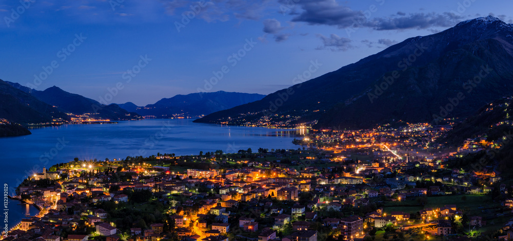 Lago di Como (Lake Como) high definition panorama at blue hour