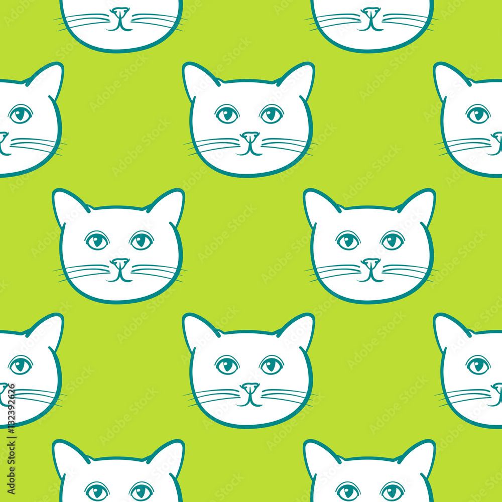 Seamless pattern with cute cats animal. Children linear illustration. To print T-shirts, bags or cover.