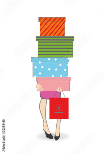 woman holds a box with shopping. vector illustration.