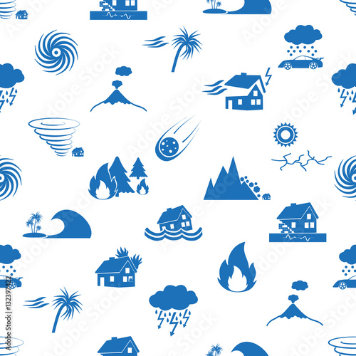 various natural disasters problems in the world blue icons seamless pattern eps10