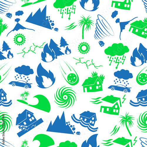 various natural disasters problems in the world icons seamless pattern eps10