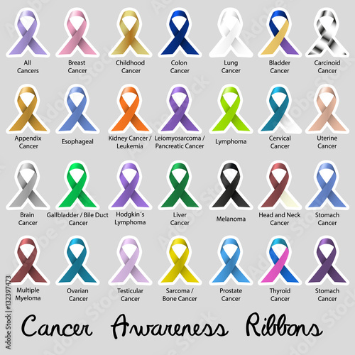 cancer awareness various color and shiny ribbons for help stickers eps10