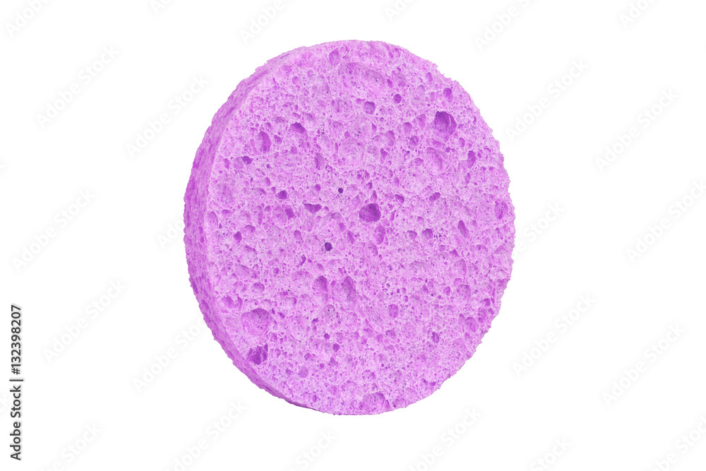 Mauve round cosmetic sponge pad for face makeup cleaning, isolated on white background, clipping path included