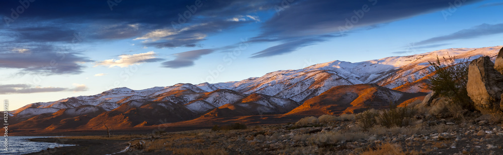 Snow capped mountain in the Virginia Range near Pyramid Lake, Nevada
