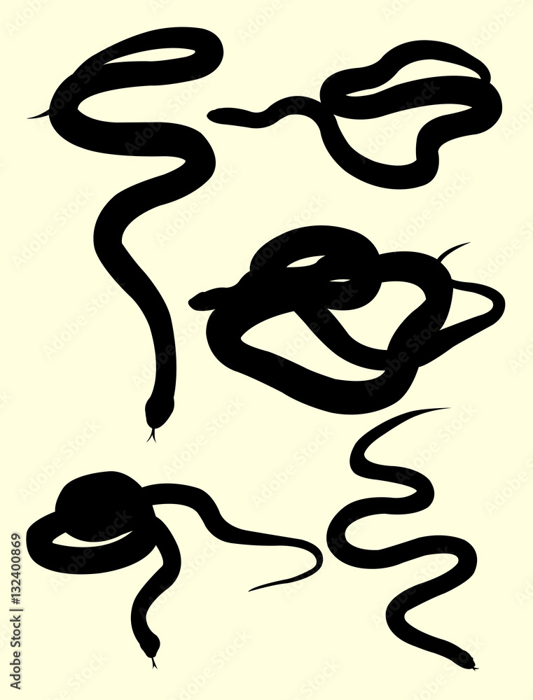 Naklejka premium Snakes animal silhouette. Good use for symbol, logo, web icon, mascot, tattoo, sign, or any design you want.