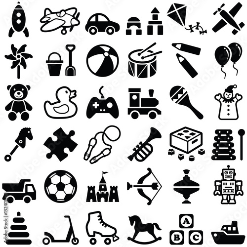 Toy icon collection - vector outline illustration and silhouette