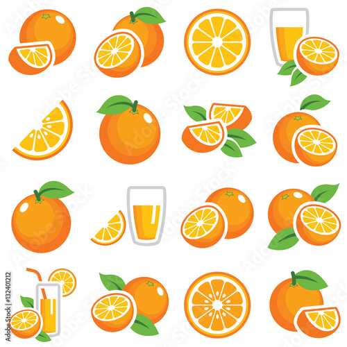 Orange fruit icon collection - color vector 