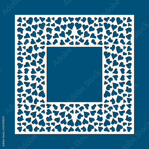 Laser cut card with hearts. Laser cutting template for diy, greeting cards, envelopes, wedding invitations, decorative elements. Photo frame for paper cutting