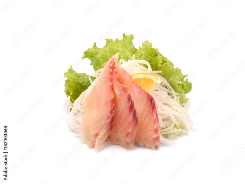 salmon with lemon and ginger on a white background salmon with lemon and ginger on a white background