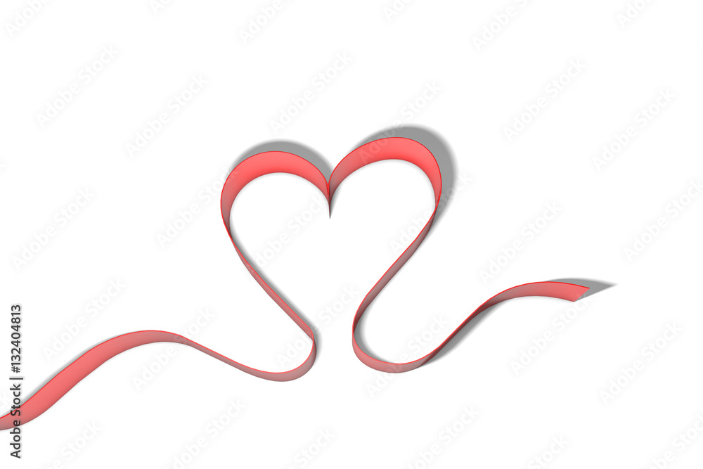 Red ribbon heart symbol. Valentines day background.