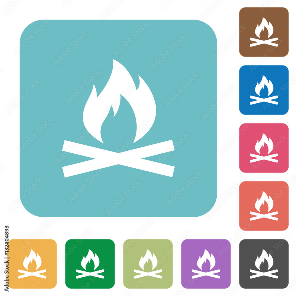 Camp fire rounded square flat icons
