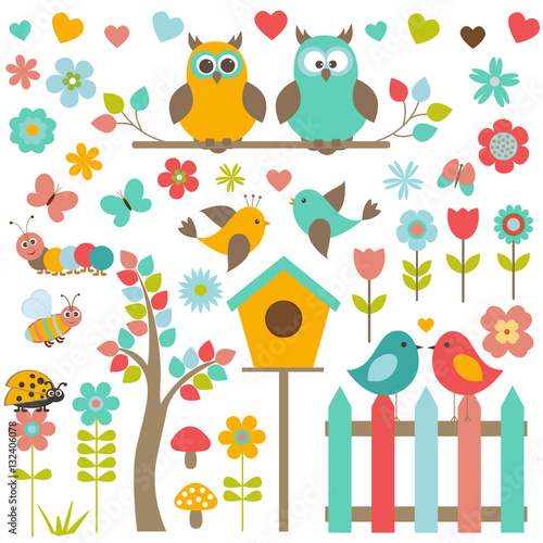 Vector set of nature-themed and birds.