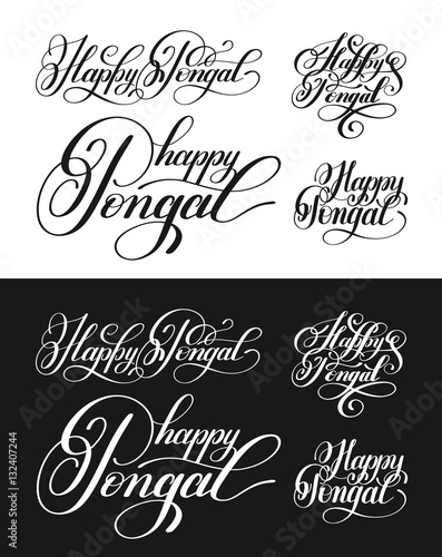 happy pongal handwritten ink lettering inscription