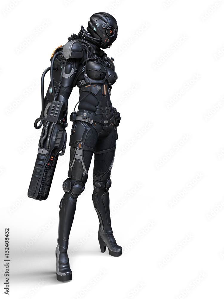 3d rendering of a cyborg girl standing on a white background 3d rendering of a cyborg girl standing on a white background