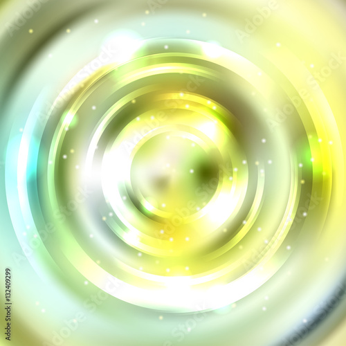 Abstract circle background  Vector design. Vector infinite round tunnel of shining flares. White  green  yellow colors.