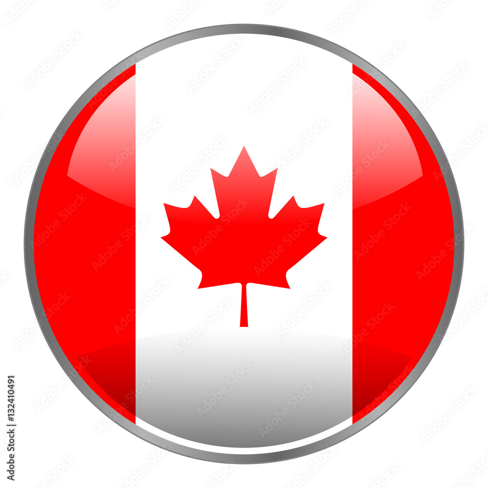 Round glossy isolated vector icon with national flag of Canada on white background. Round glossy isolated vector icon with national flag of Canada on white background.