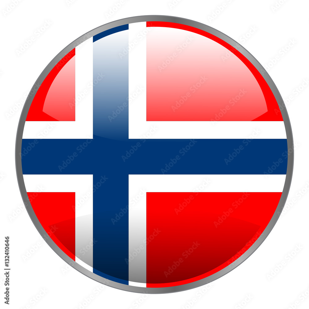 Fototapeta premium Round glossy isolated vector icon with national flag of Norway on white background.