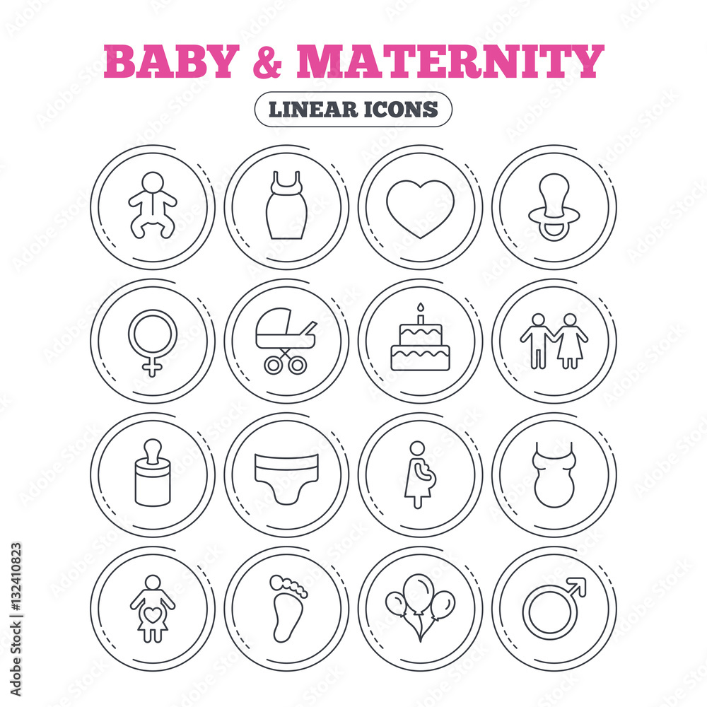 Baby and Maternity line icon. Pacifier, diapers. Baby and Maternity line icon. Pacifier, diapers.