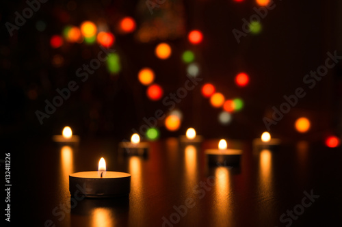 Candles romantic decoration defocused lights