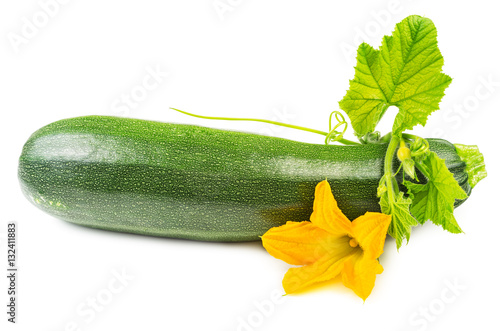 Courgette with blossoms isolated