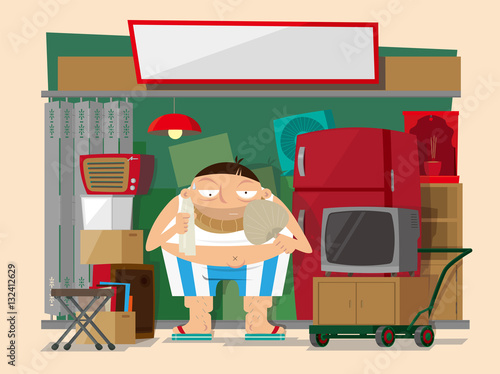 
Vector illustration of second-hand stall keeper in Hong Kong