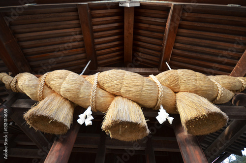 Sacred Straw Rope in front of the Prayer Hall of Izumo-taisha photo