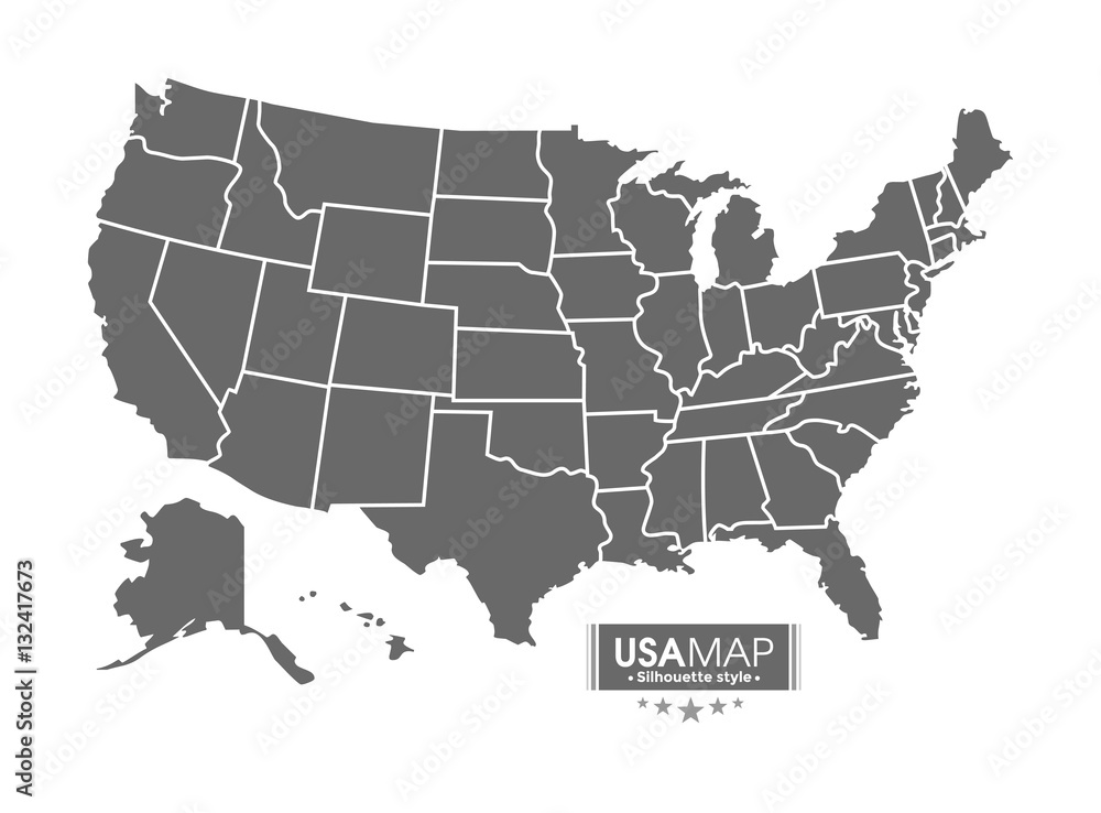 USA map. silhouette style with line border