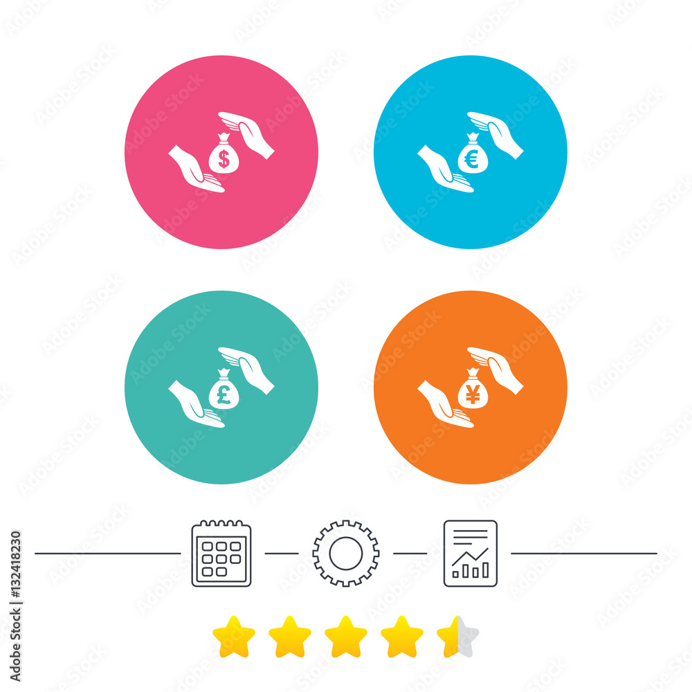 Hands insurance icons. Money savings signs. Hands insurance icons. Money savings signs.
