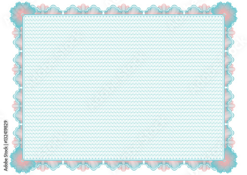 Blue guilloche official certificate. Blue pink border